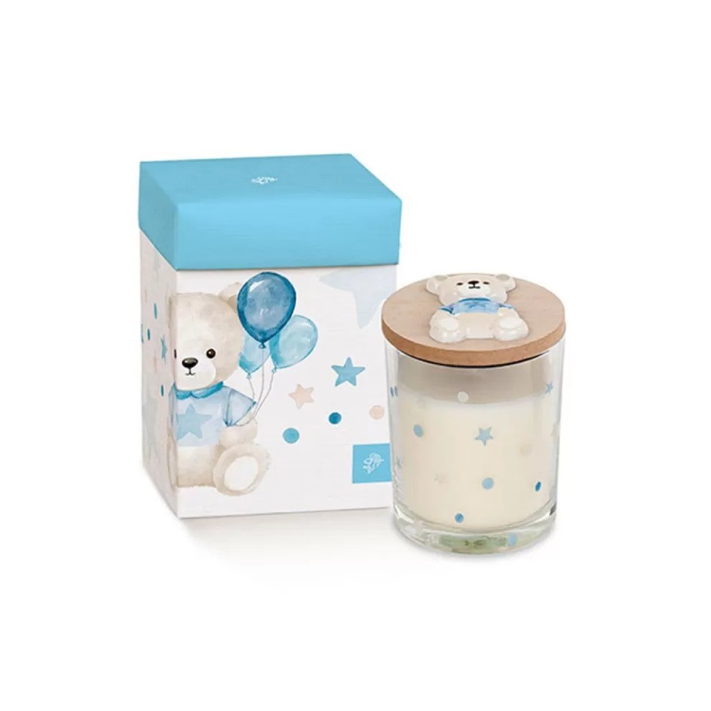 CANDELA VETRO ORSETTO AZZURRO D7 H9 CON SCATOLA